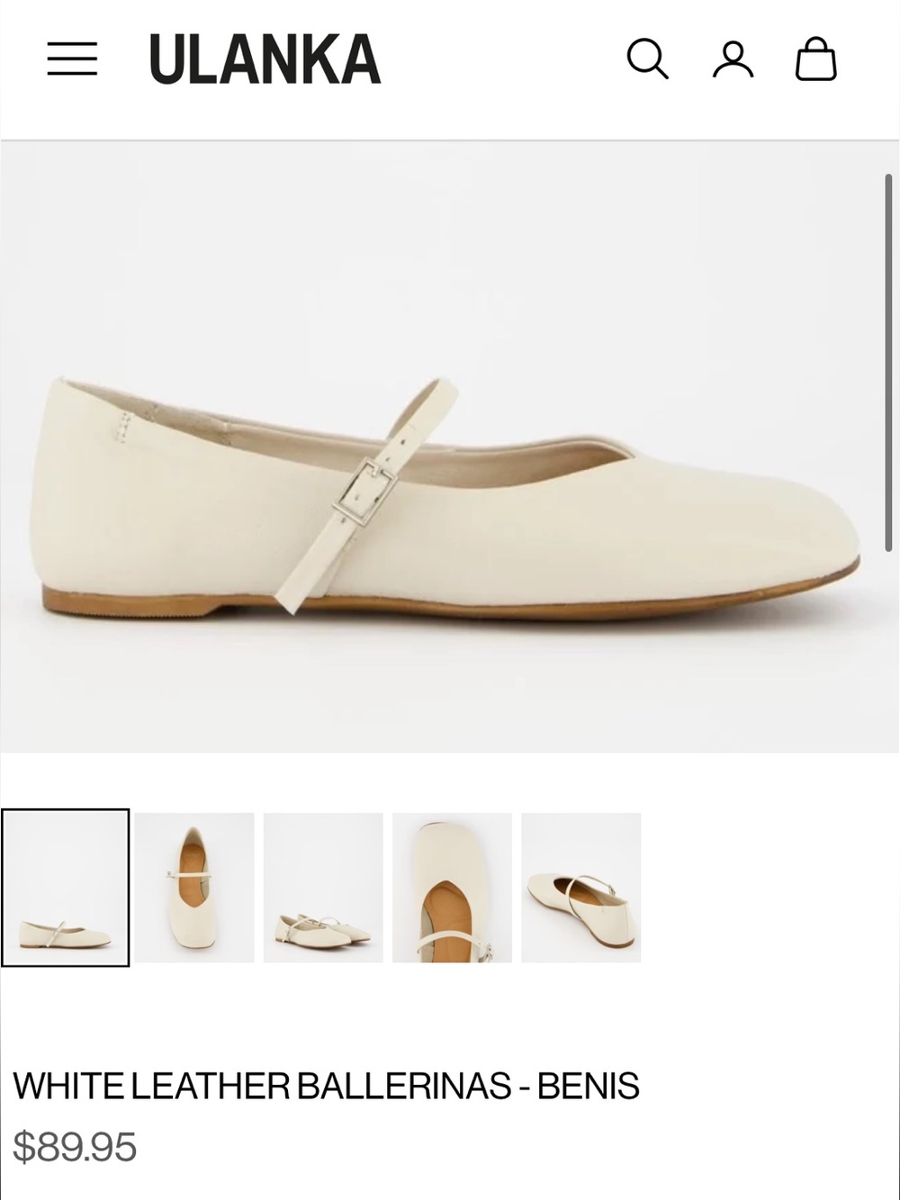 Ulanka size 6.5 Cream Leather Mary Jane Flats